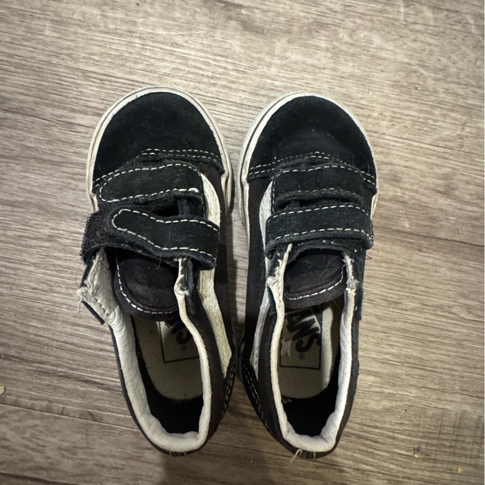 Vans Kids Black and White Velcro Sneakers